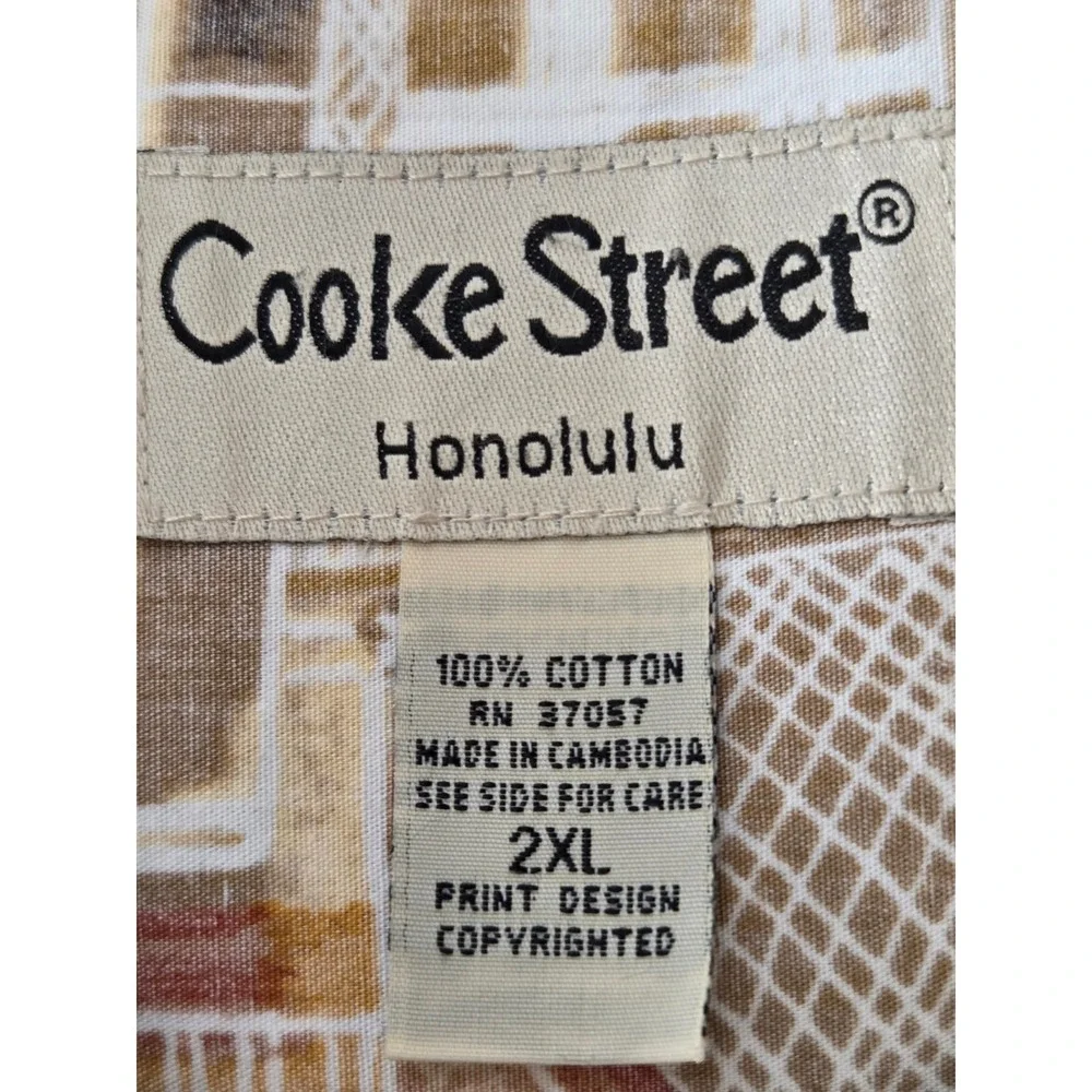 Cooke Street Honolulu Button Down Shirt Tribal Hawaiian Shirt Mens 2XL Tan Brown